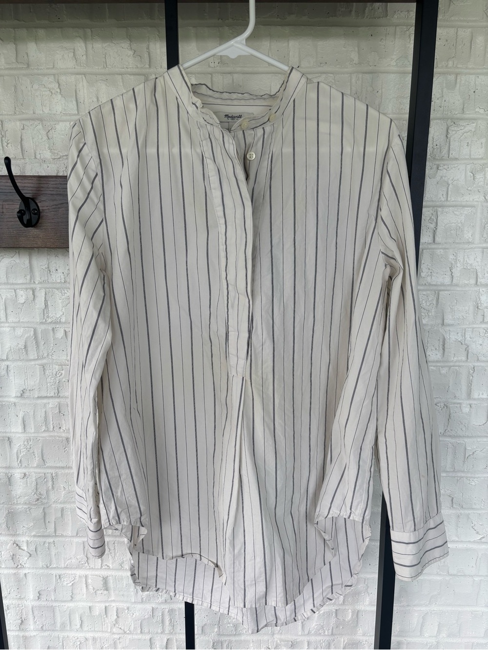 Madewell Cream Button-Front Tunic with Navy Stripes